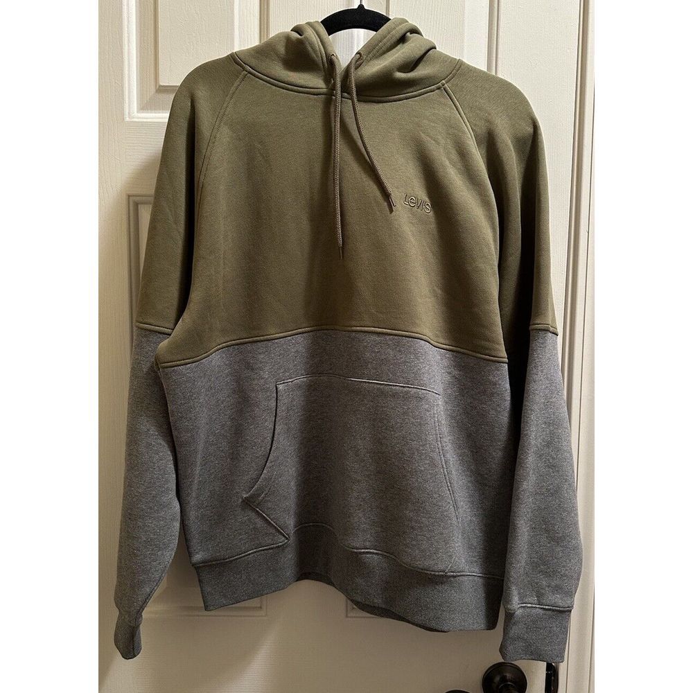 Levi‎ Hoodie Unisex Olive Green And Grey Relaxed Fit Medium